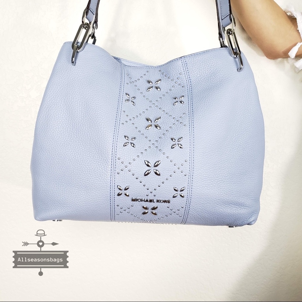 NWT Michael Kors Large Leighton Shoulder Tote Blue - Picture 5 of 7